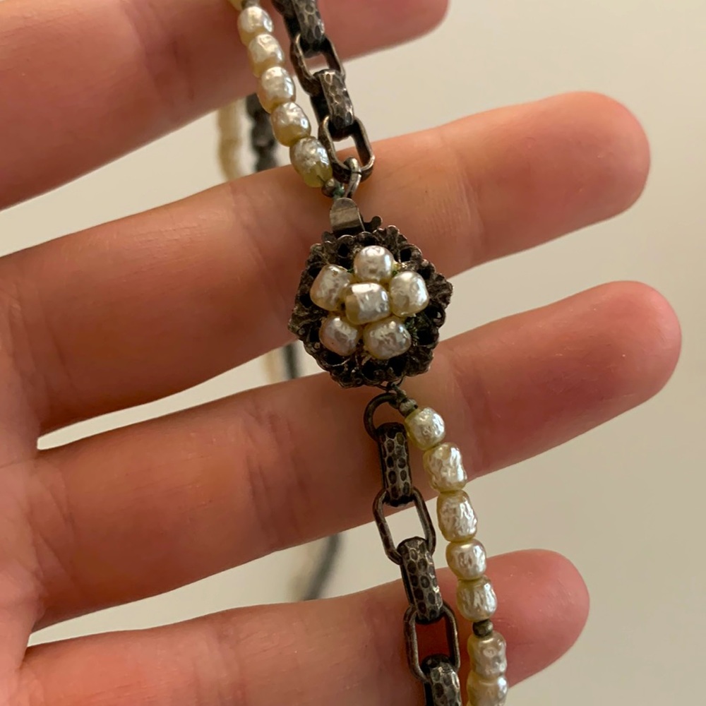 Vintage MIRIAM HASKELL dual-strand seed pearl, stainless steel necklace